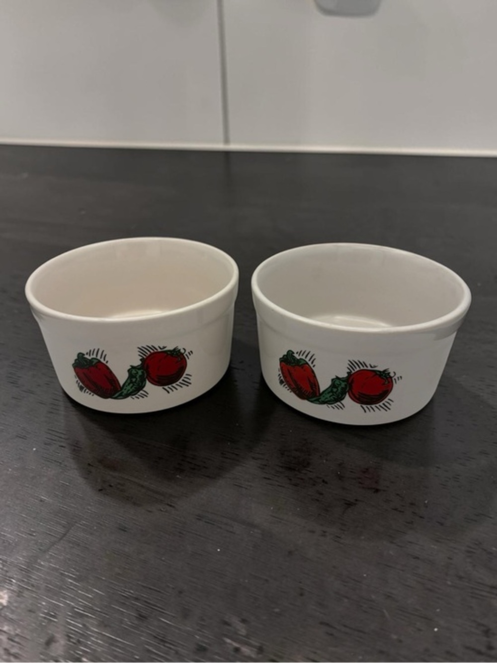 Vintage 90s Houston Foods Ceramic Ramekins Tidbit Set Of 2 Dish Dip Bowl Peppers